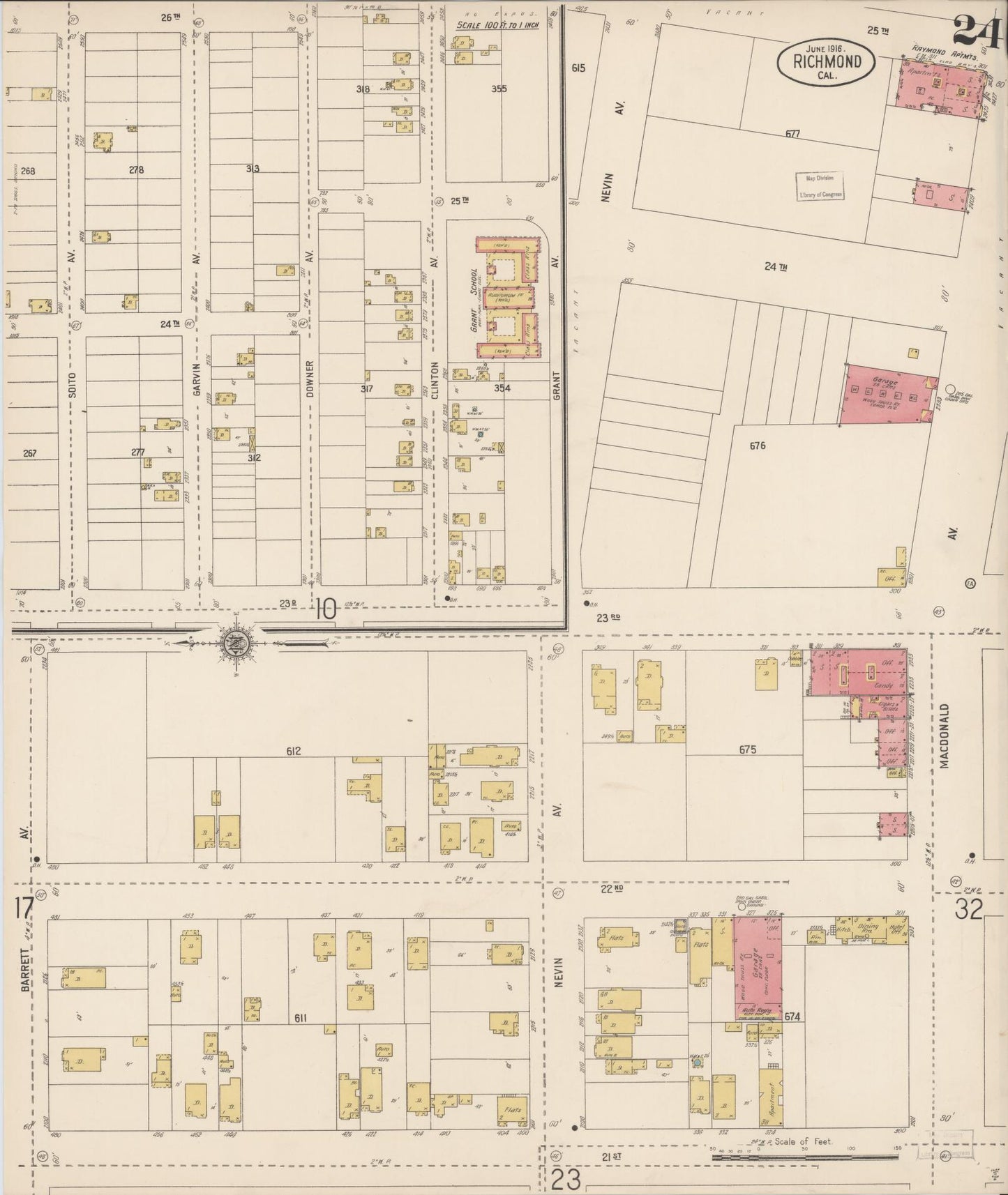 Sanborn Fire Insurance Map from Richmond, Contra Costa County, California (1916), Sheet #0024 - Complete Map Set gallery image, historic Sanborn map, vintage wall art, California California