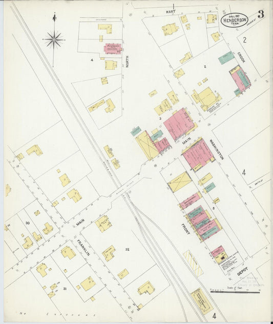 Sanborn Fire Insurance Map from Henderson, Chester County, Tennessee (1907), Sheet #0003 - Historic Sanborn Fire Insurance Map Print, vintage old map wall art, antique decor, genealogy gift, Tennessee Tennessee map