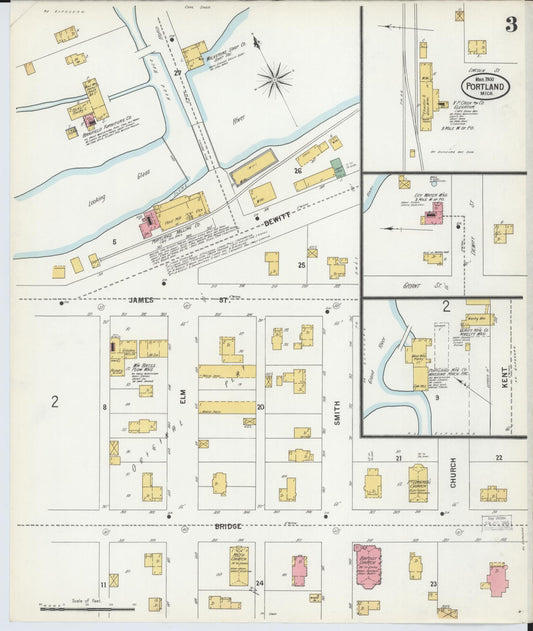 Sanborn Fire Insurance Map from Portland, Ionia County, Michigan (1900), Sheet #0003 - Historic Sanborn Fire Insurance Map Print, vintage old map wall art, antique decor, genealogy gift, Michigan Michigan map