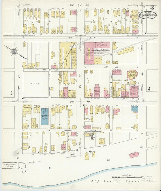 Sanborn Fire Insurance Map from New Brighton, Beaver County, Pennsylvania (1913), Sheet #0003 - Historic Sanborn Fire Insurance Map Print, vintage old map wall art, antique decor, genealogy gift, Pennsylvania Pennsylvania map
