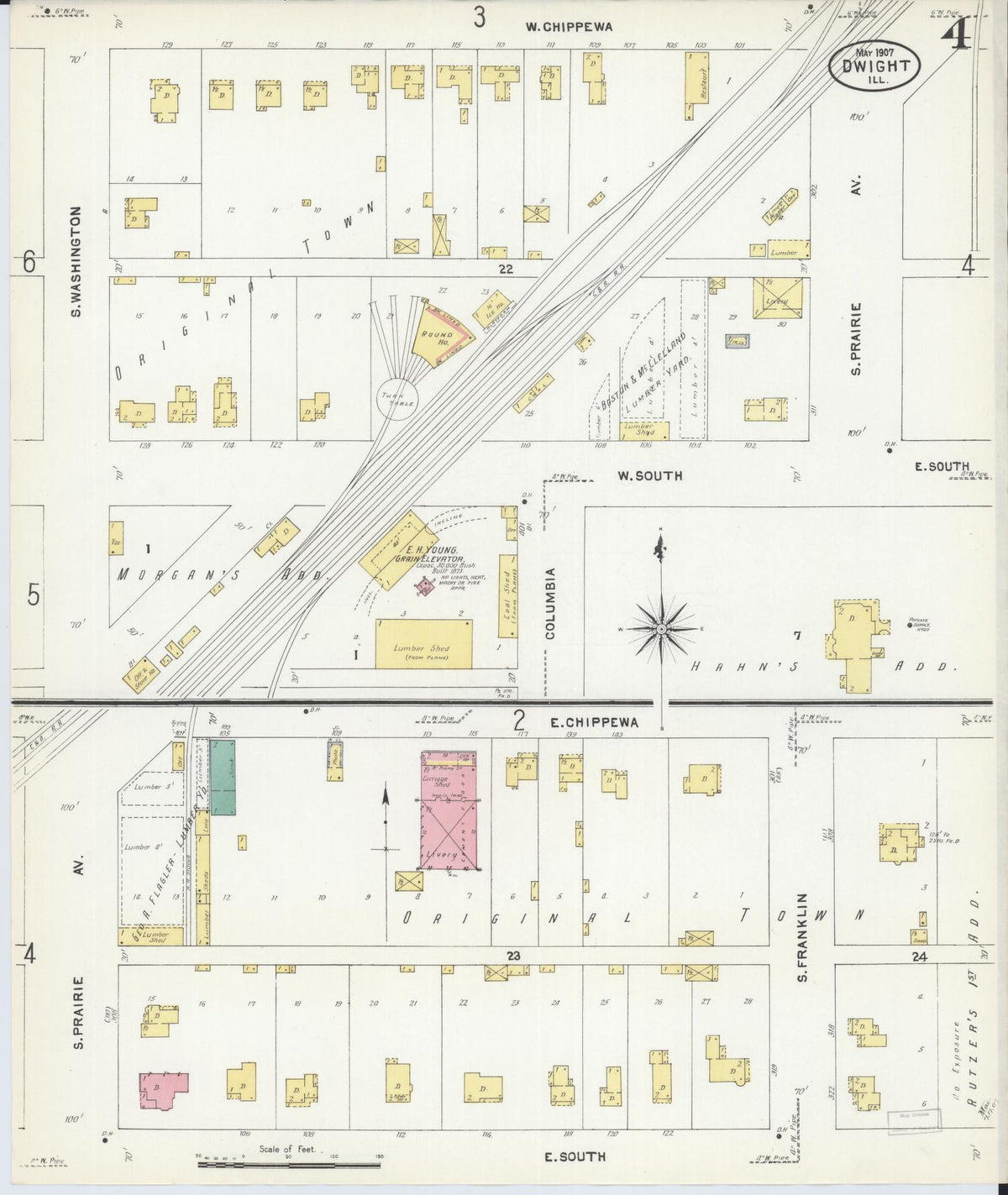 Sanborn Fire Insurance Map from Dwight, Livingston County, Illinois (1907), Sheet #0004 - Complete Map Set gallery image, historic Sanborn map, vintage wall art, Illinois Illinois