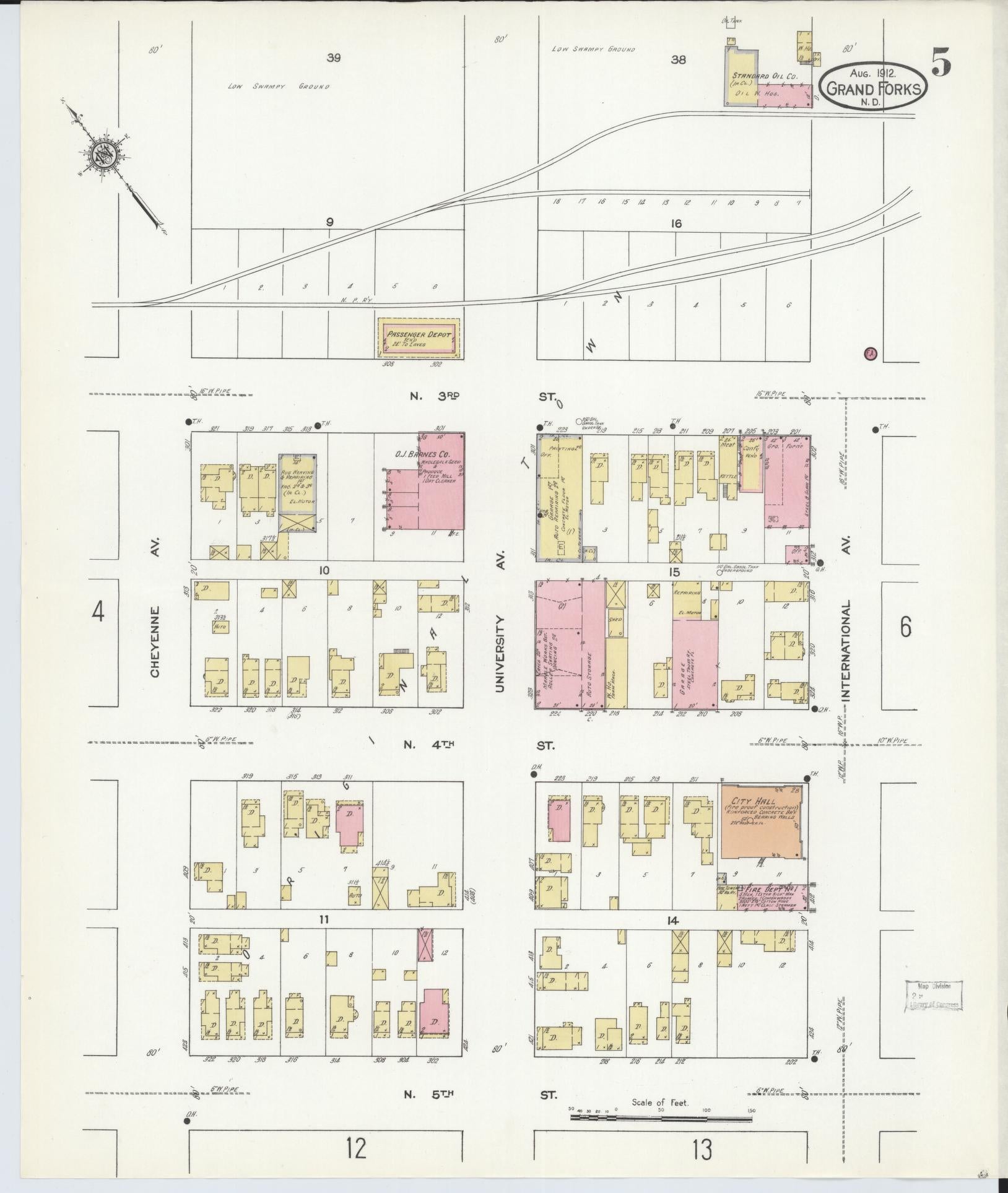 Sanborn Fire Insurance Map from Grand Forks, Grand Forks County, North Dakota (1912), Sheet #0005 - Complete Map Set gallery image, historic Sanborn map, vintage wall art, North Dakota North Dakota