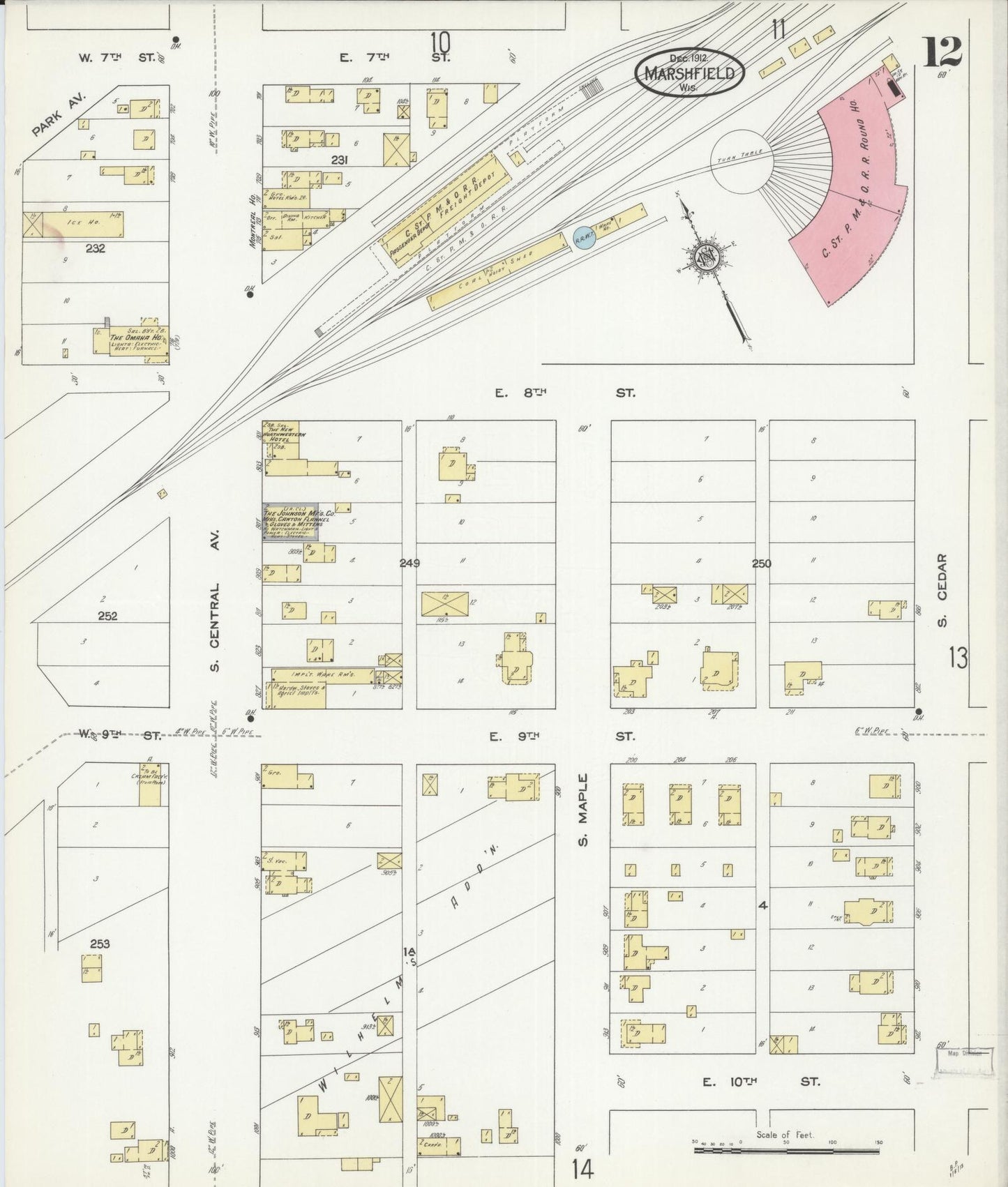 Sanborn Fire Insurance Map from Marshfield, Wood County, Wisconsin (1912), Sheet #0012 - Historic Sanborn Fire Insurance Map Print, vintage old map wall art, antique decor, genealogy gift, Wisconsin Wisconsin map