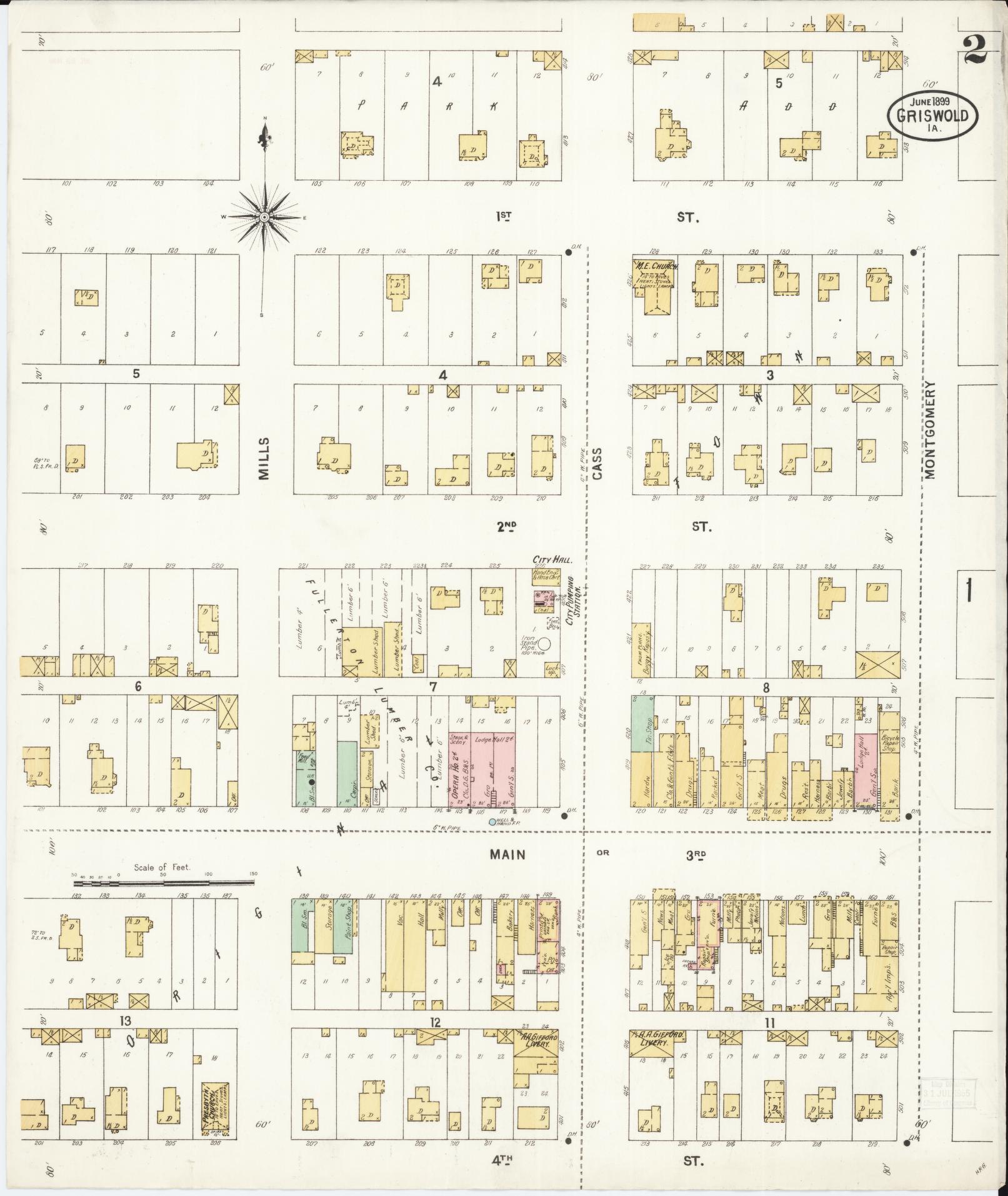 Sanborn Fire Insurance Map from Griswold, Cass County, Iowa (1899), Sheet #0002 - Historic Sanborn Fire Insurance Map Print, vintage old map wall art