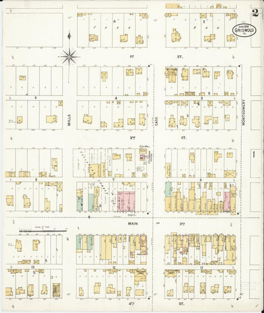 Sanborn Fire Insurance Map from Griswold, Cass County, Iowa (1899), Sheet #0002 - Historic Sanborn Fire Insurance Map Print, vintage old map wall art