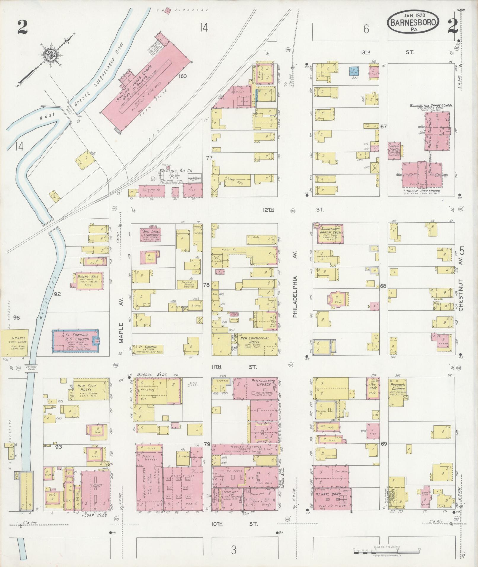 Sanborn Fire Insurance Map from Barnesboro, Cambria County, Pennsylvania (1930), Sheet #0002 - Historic Sanborn Fire Insurance Map Print, vintage old map wall art, antique decor, genealogy gift, Pennsylvania Pennsylvania map