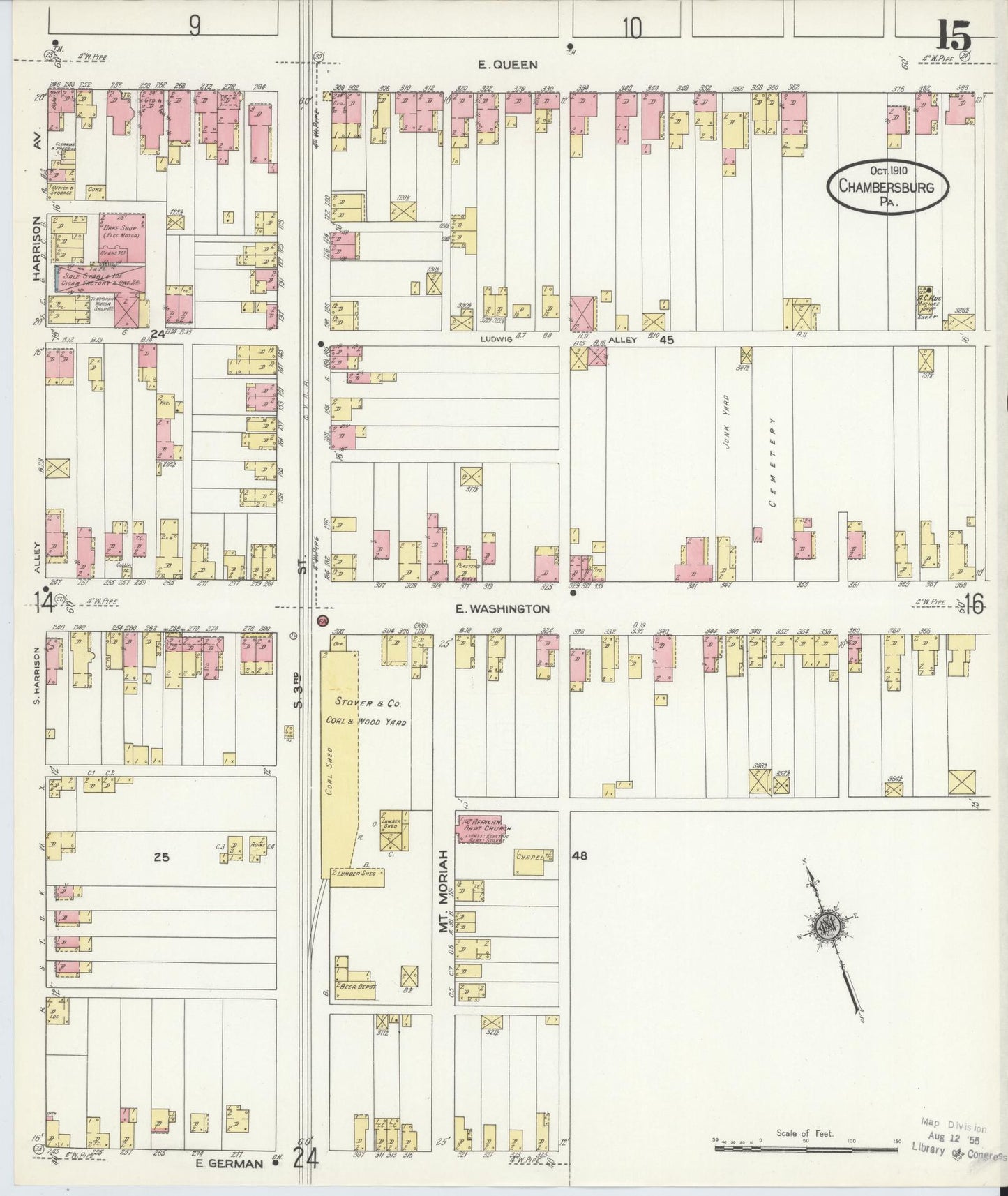 Sanborn Fire Insurance Map from Chambersburg, Franklin County, Pennsylvania (1910), Sheet #0015 - Historic Sanborn Fire Insurance Map Print, vintage old map wall art, antique decor, genealogy gift, Pennsylvania Pennsylvania map