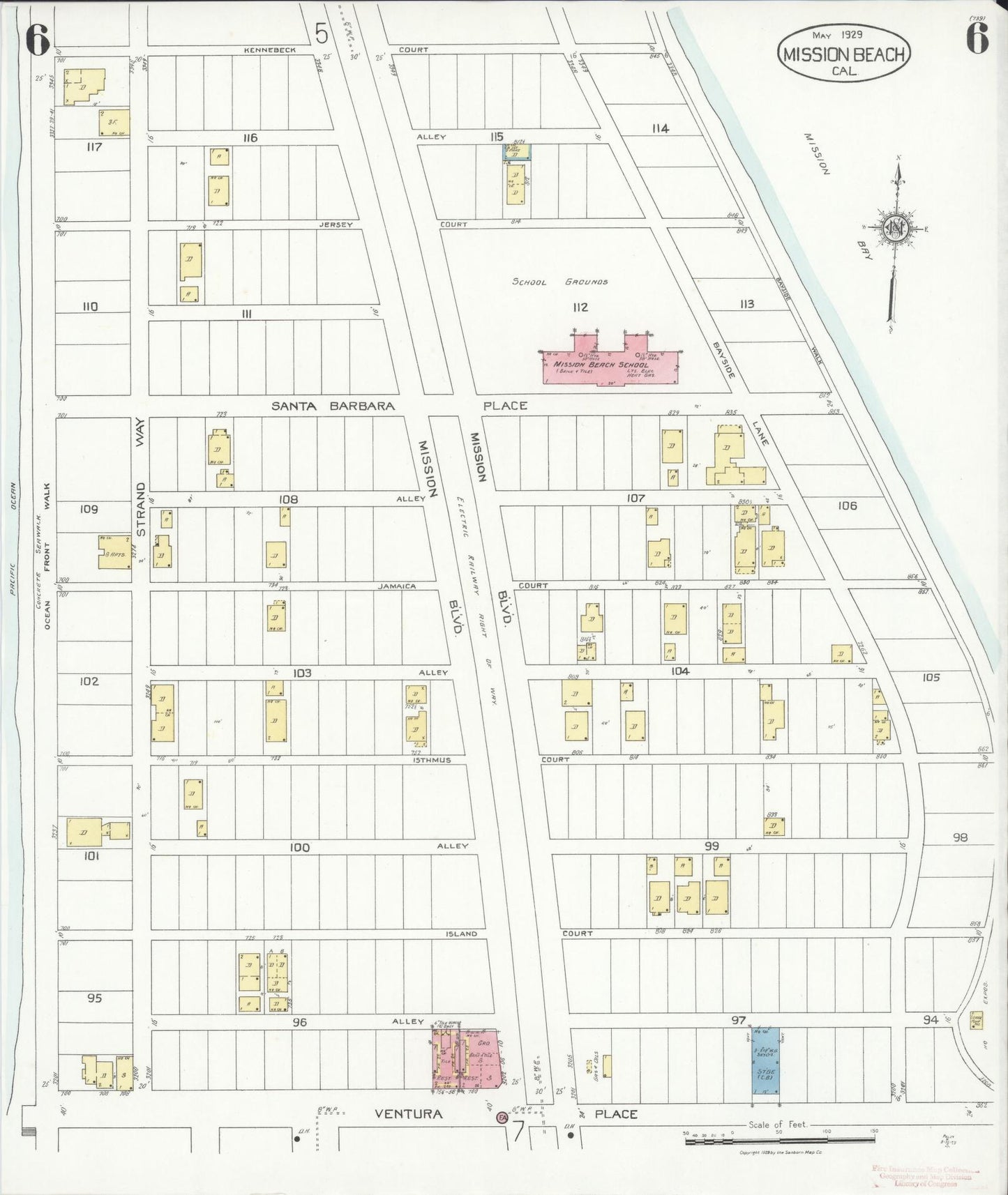 Sanborn Fire Insurance Map from Mission Beach, San Diego County, California (1929), Sheet #0006 - Historic Sanborn Fire Insurance Map Print, vintage old map wall art, antique decor, genealogy gift, California California map