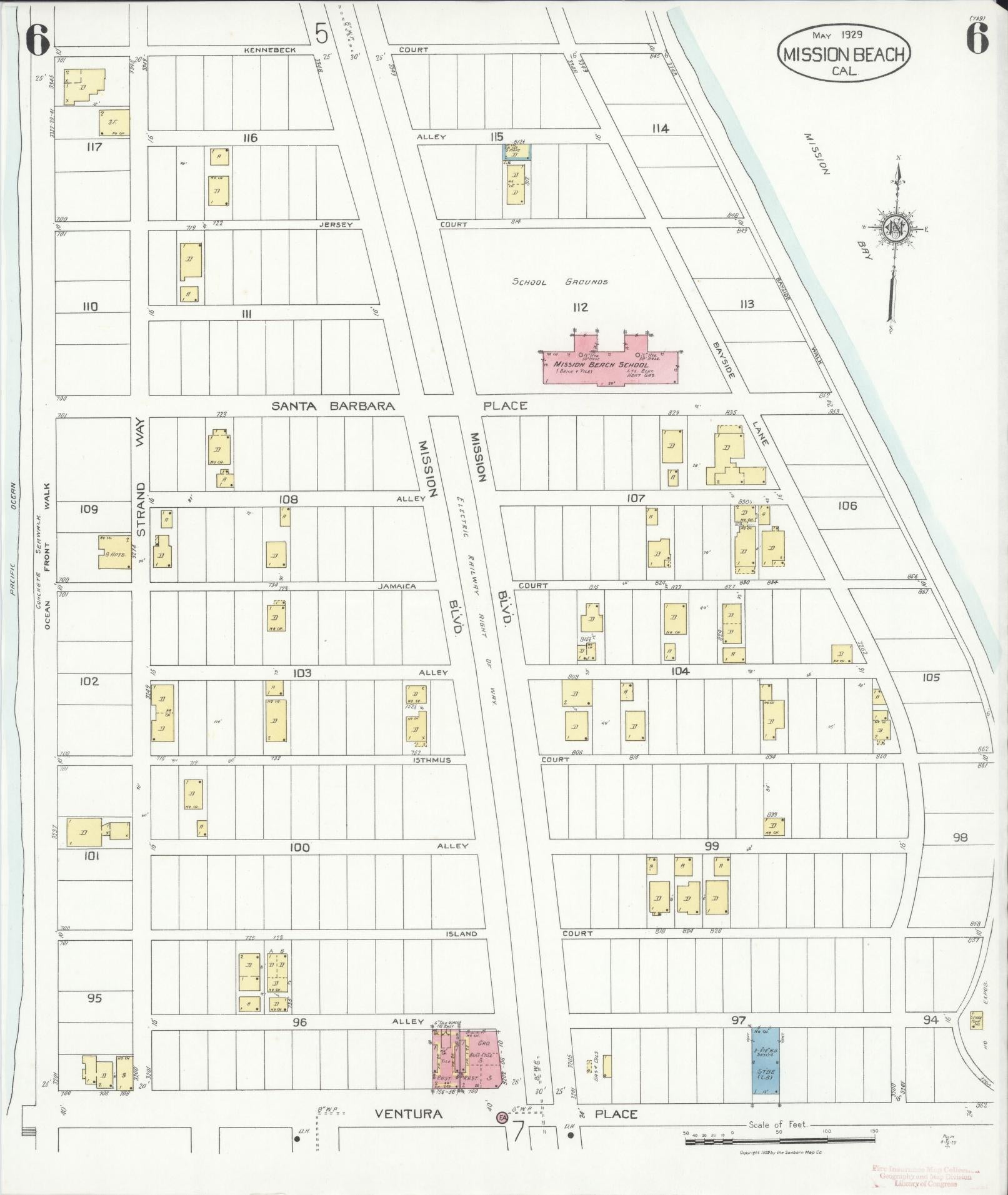 Sanborn Fire Insurance Map from Mission Beach, San Diego County, California (1929), Sheet #0006 - Historic Sanborn Fire Insurance Map Print, vintage old map wall art, antique decor, genealogy gift, California California map