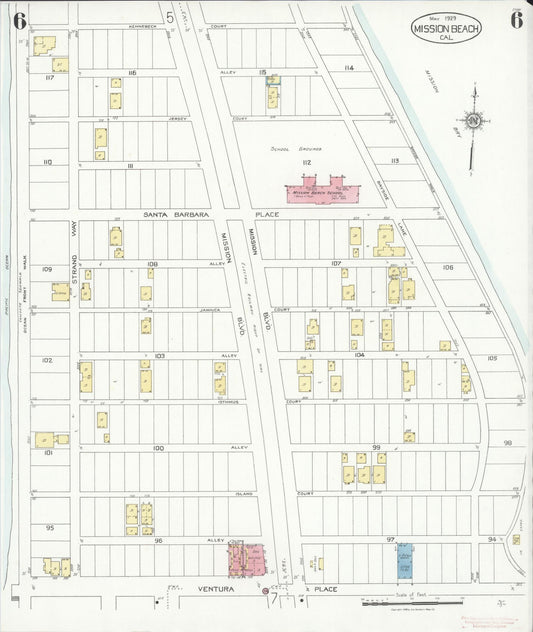 Sanborn Fire Insurance Map from Mission Beach, San Diego County, California (1929), Sheet #0006 - Historic Sanborn Fire Insurance Map Print, vintage old map wall art, antique decor, genealogy gift, California California map