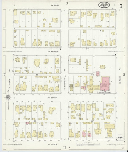 Sanborn Fire Insurance Map from Denison, Grayson County, Texas (1914), Sheet #0007 - Complete Map Set gallery image, historic Sanborn map, vintage wall art, Texas Texas