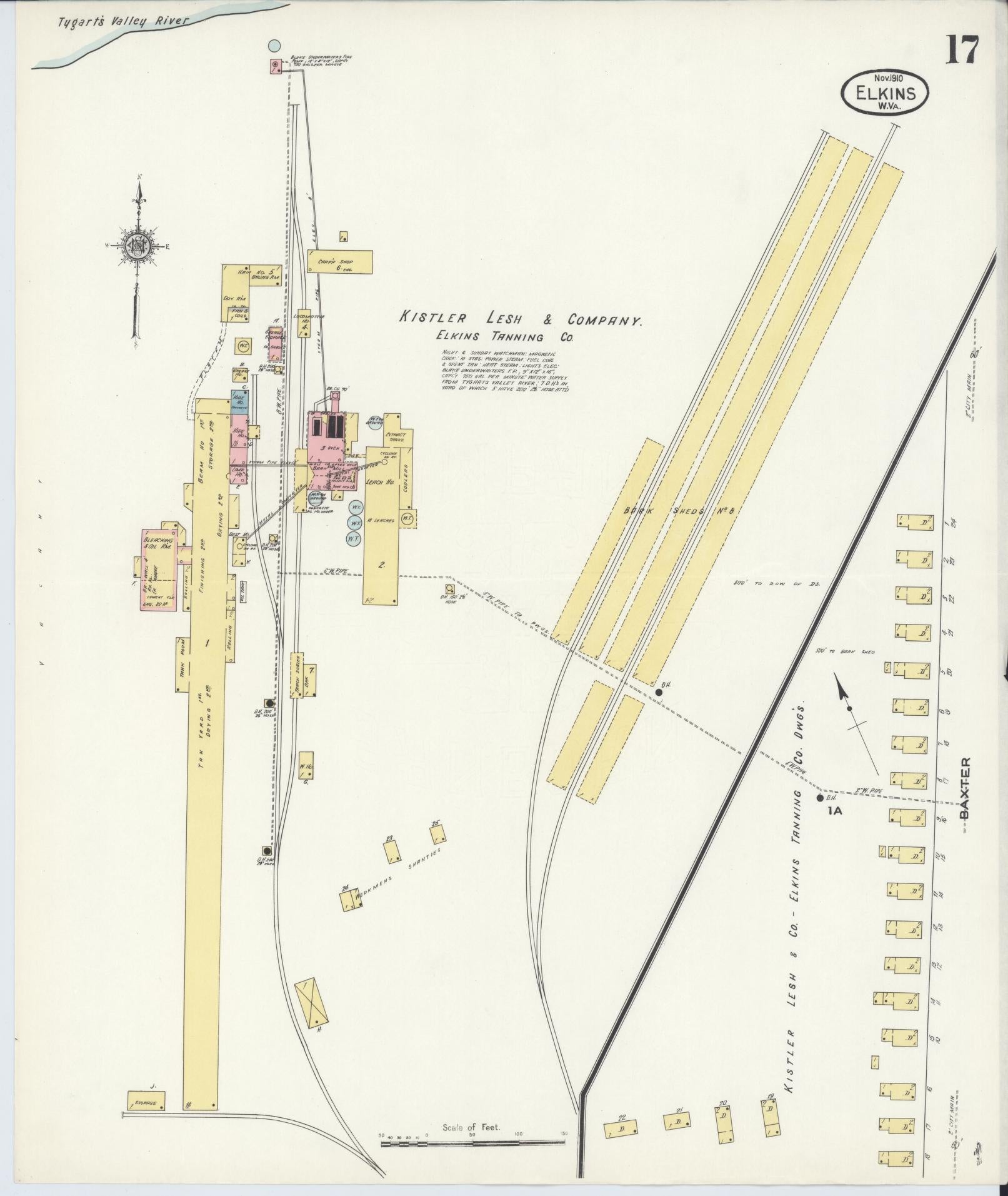 Sanborn Fire Insurance Map from Elkins, Randolph County, West Virginia (1910), Sheet #0017 - Complete Map Set gallery image, historic Sanborn map, vintage wall art, West Virginia West Virginia