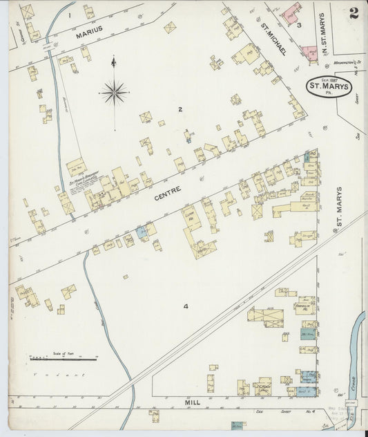 Sanborn Fire Insurance Map from Saint Marys, Elk County, Pennsylvania (1887), Sheet #0002 - Historic Sanborn Fire Insurance Map Print, vintage old map wall art, antique decor, genealogy gift, Pennsylvania Pennsylvania map