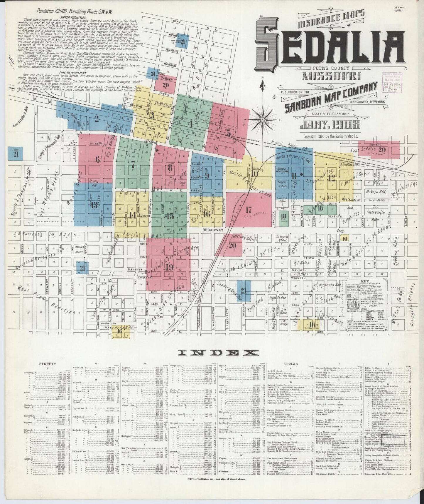 Sanborn Fire Insurance Map from Sedalia, Pettis County, Missouri (1908), Sheet #0001 - Complete Map Set gallery image, historic Sanborn map, vintage wall art, Missouri Missouri