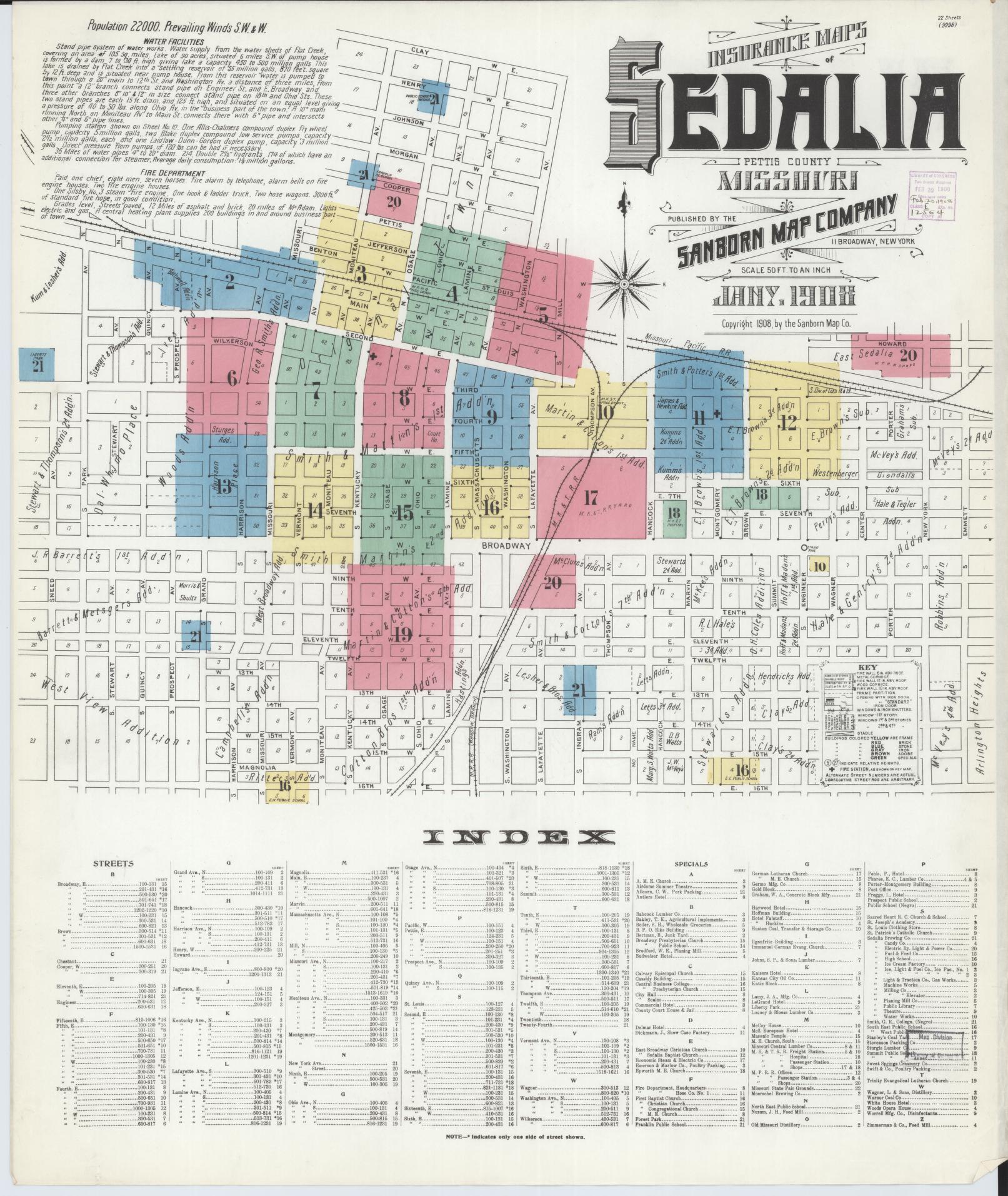 Sanborn Fire Insurance Map from Sedalia, Pettis County, Missouri (1908), Sheet #0001 - Complete Map Set gallery image, historic Sanborn map, vintage wall art, Missouri Missouri