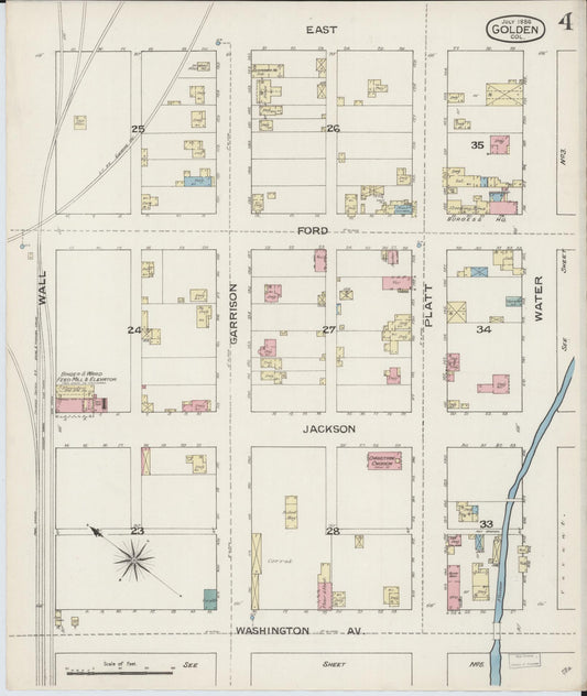 Sanborn Fire Insurance Map from Golden, Jefferson County, Colorado (1886), Sheet #0004 - Historic Sanborn Fire Insurance Map Print, vintage old map wall art, antique decor, genealogy gift, Colorado Colorado map
