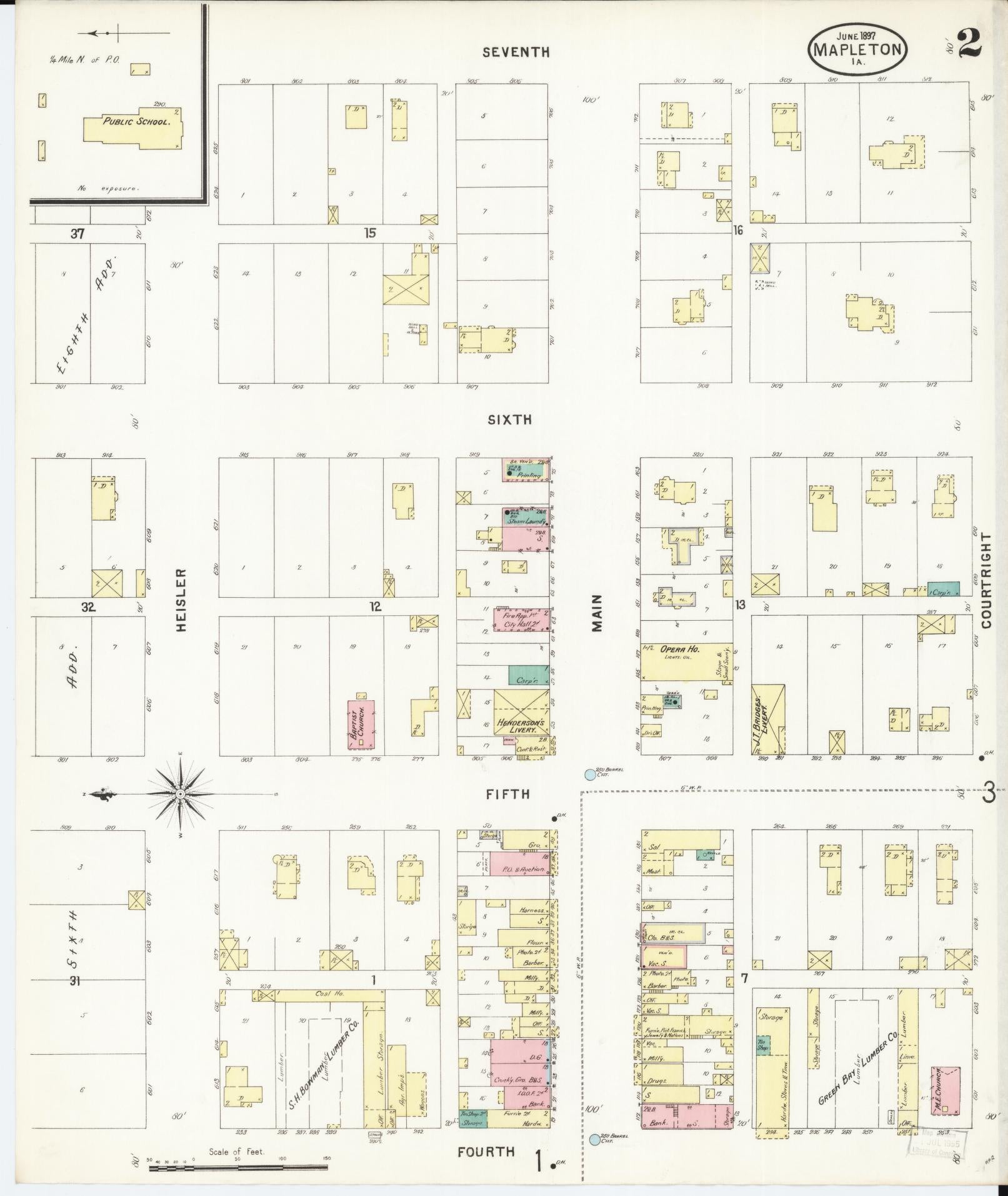 Sanborn Fire Insurance Map from Mapleton, Monona County, Iowa (1897), Sheet #0002 - Historic Sanborn Fire Insurance Map Print, vintage old map wall art