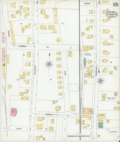 Sanborn Fire Insurance Map from Gardner, Worcester County, Massachusetts (1905), Sheet #0015 - Complete Map Set gallery image, historic Sanborn map, vintage wall art, Massachusetts Massachusetts