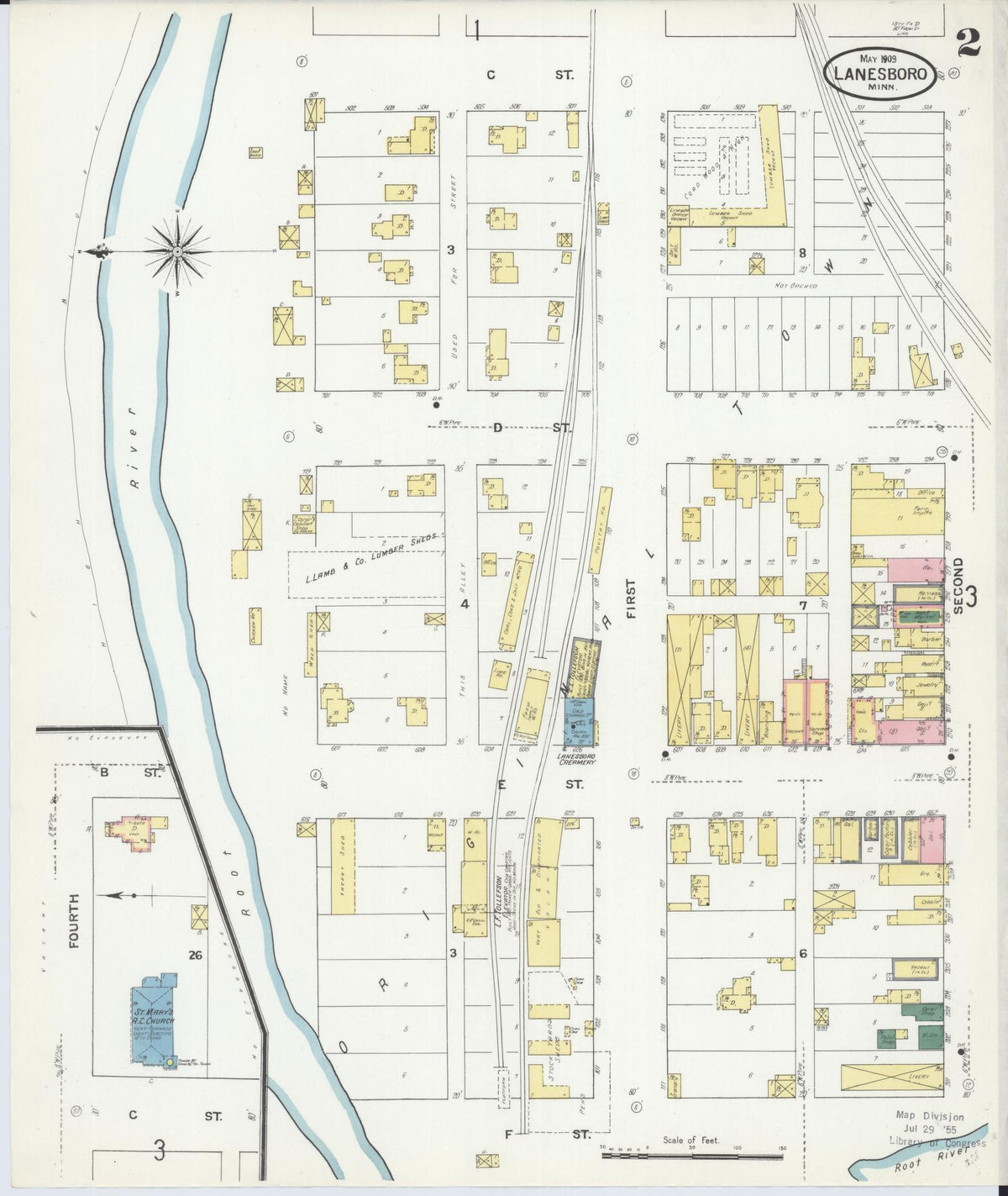 Sanborn Fire Insurance Map from Lanesboro, Fillmore County, Minnesota (1909), Sheet #0002 - Complete Map Set gallery image, historic Sanborn map, vintage wall art, Minnesota Minnesota