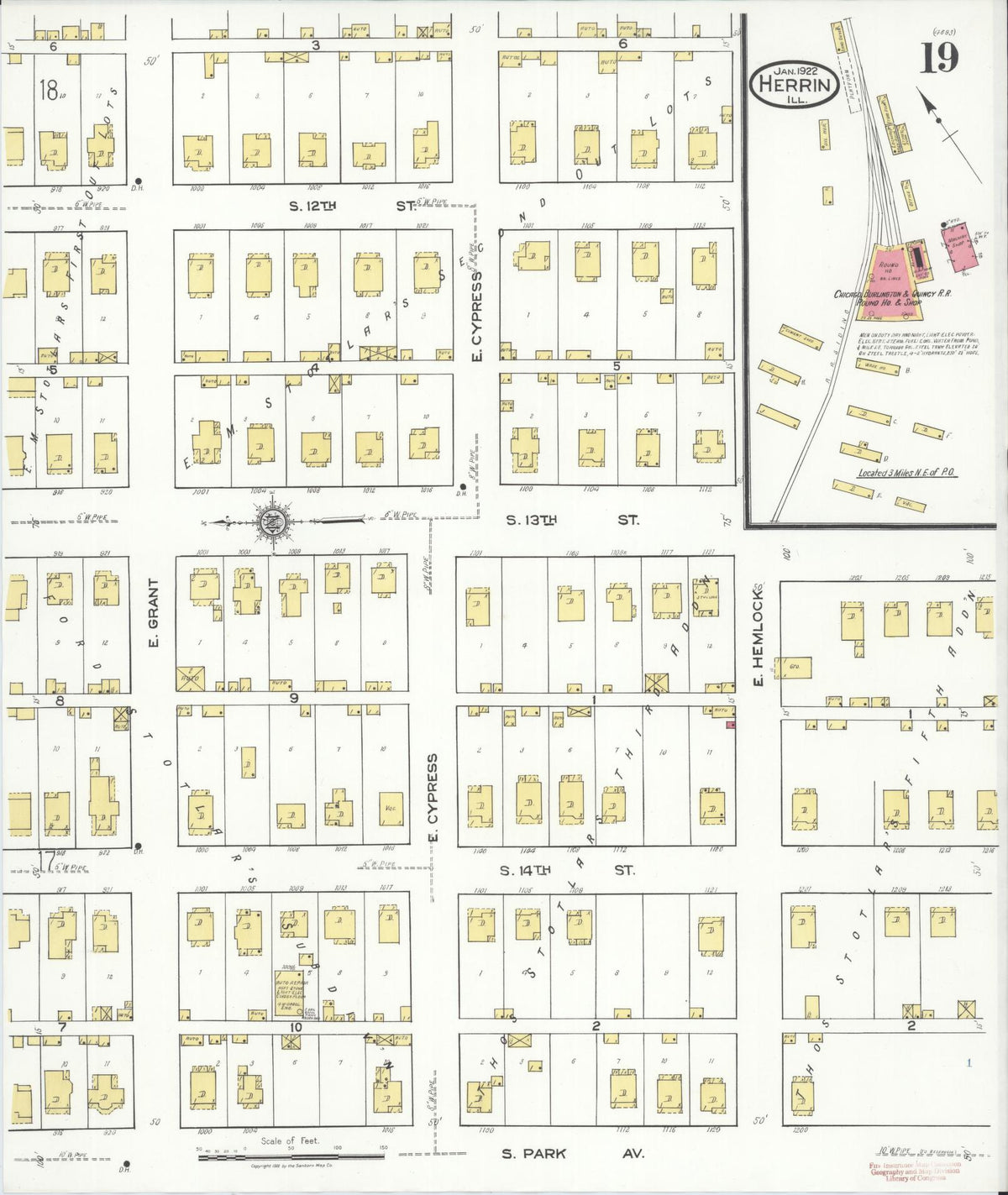 Sanborn Fire Insurance Map from Herrin, Williamson County, Illinois (1922), Sheet #0019 - Complete Map Set gallery image, historic Sanborn map, vintage wall art, Illinois Illinois