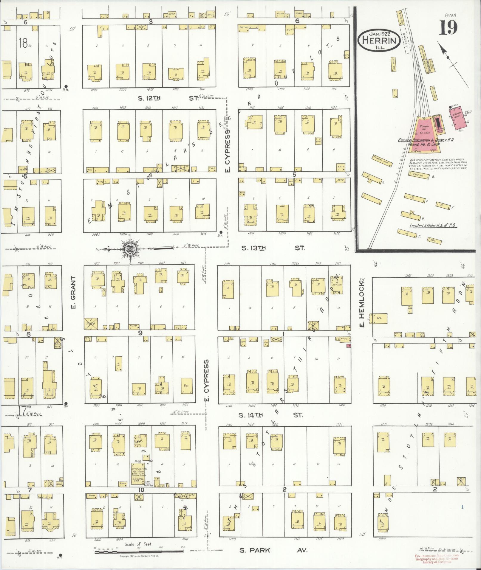 Sanborn Fire Insurance Map from Herrin, Williamson County, Illinois (1922), Sheet #0019 - Complete Map Set gallery image, historic Sanborn map, vintage wall art, Illinois Illinois