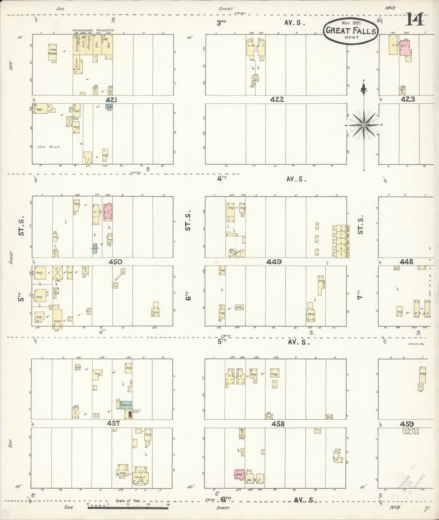 Sanborn Fire Insurance Map from Great Falls, Cascade County, Montana (1891), Sheet #0014 - Complete Map Set gallery image, historic Sanborn map, vintage wall art, Montana Montana