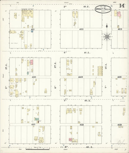 Sanborn Fire Insurance Map from Great Falls, Cascade County, Montana (1891), Sheet #0014 - Complete Map Set gallery image, historic Sanborn map, vintage wall art, Montana Montana