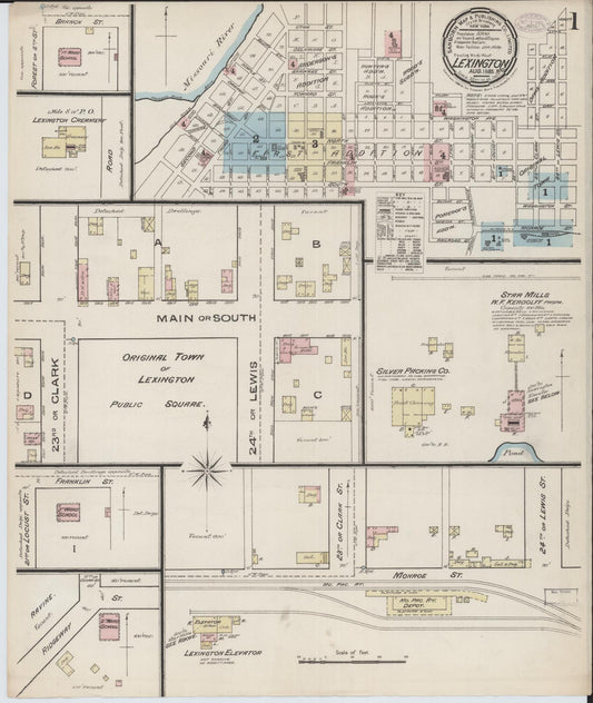 Sanborn Fire Insurance Map from Lexington, Lafayette County, Missouri (1885), Sheet #0001 - Historic Sanborn Fire Insurance Map Print, vintage old map wall art, antique decor, genealogy gift, Missouri Missouri map