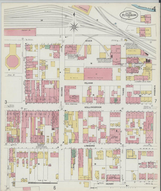 Sanborn Fire Insurance Map from Petersburg, Independent Cities, Virginia (1908), Sheet #0004 - Historic Sanborn Fire Insurance Map Print, vintage old map wall art, antique decor, genealogy gift, Virginia Virginia map
