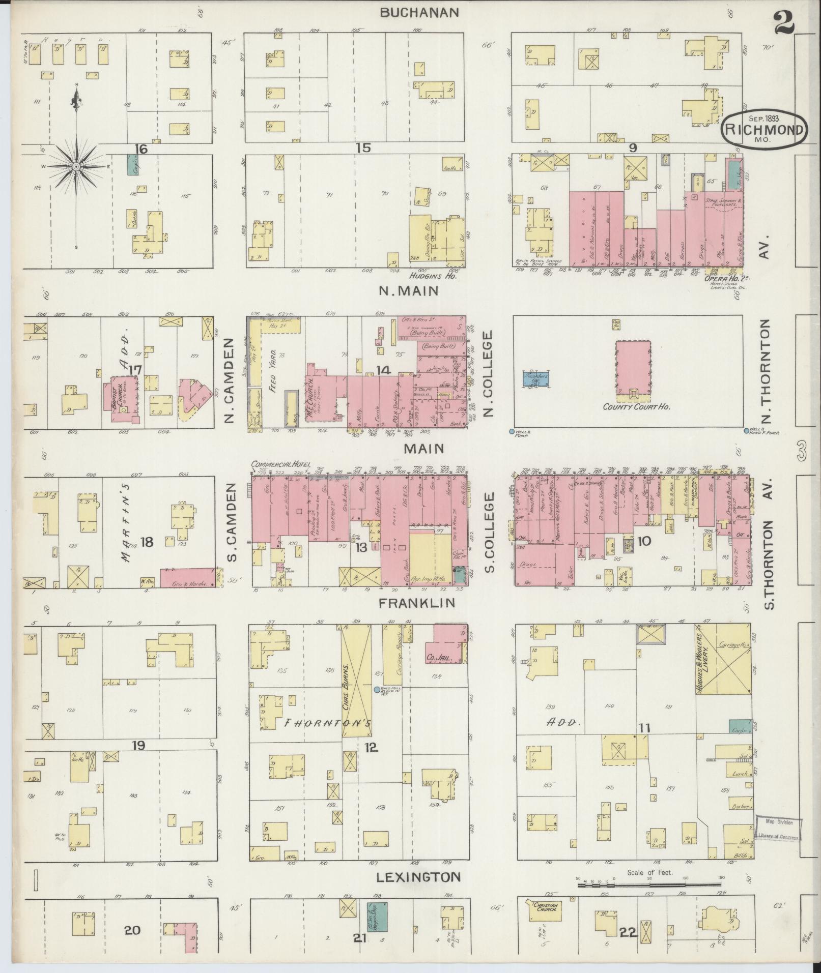 Sanborn Fire Insurance Map from Richmond, Ray County, Missouri (1893), Sheet #0002 - Historic Sanborn Fire Insurance Map Print, vintage old map wall art, antique decor, genealogy gift, Missouri Missouri map