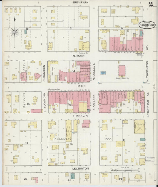 Sanborn Fire Insurance Map from Richmond, Ray County, Missouri (1893), Sheet #0002 - Historic Sanborn Fire Insurance Map Print, vintage old map wall art, antique decor, genealogy gift, Missouri Missouri map