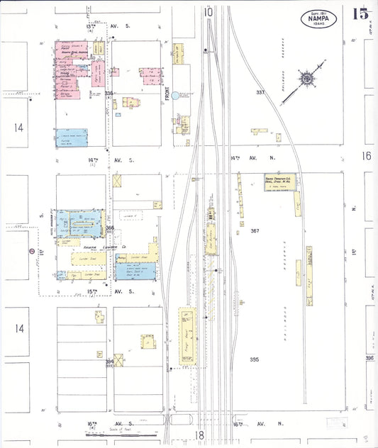 Sanborn Fire Insurance Map from Nampa, Canyon County, Idaho (1911), Sheet #0015 - Historic Sanborn Fire Insurance Map Print, vintage old map wall art, antique decor, genealogy gift, Idaho Idaho map