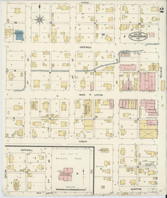 Sanborn Fire Insurance Map from Farmland, Randolph County, Indiana (1907), Sheet #0002 - Historic Sanborn Fire Insurance Map Print, vintage old map wall art, antique decor, genealogy gift, Indiana Indiana map