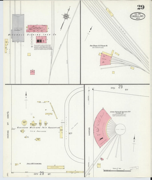 Sanborn Fire Insurance Map from Cadillac, Wexford County, Michigan (1914), Sheet #0029 - Historic Sanborn Fire Insurance Map Print, vintage old map wall art, antique decor, genealogy gift, Michigan Michigan map