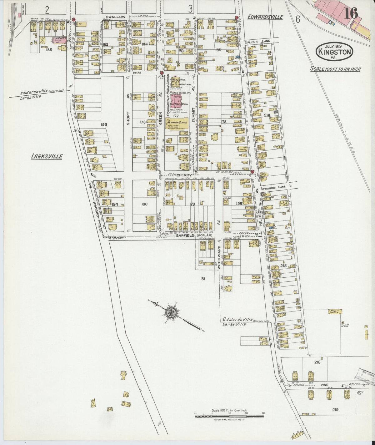 Sanborn Fire Insurance Map from Kingston, Luzerne County, Pennsylvania (1919), Sheet #0016 - Historic Sanborn Fire Insurance Map Print, vintage old map wall art, antique decor, genealogy gift, Pennsylvania Pennsylvania map