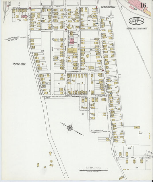 Sanborn Fire Insurance Map from Kingston, Luzerne County, Pennsylvania (1919), Sheet #0016 - Historic Sanborn Fire Insurance Map Print, vintage old map wall art, antique decor, genealogy gift, Pennsylvania Pennsylvania map