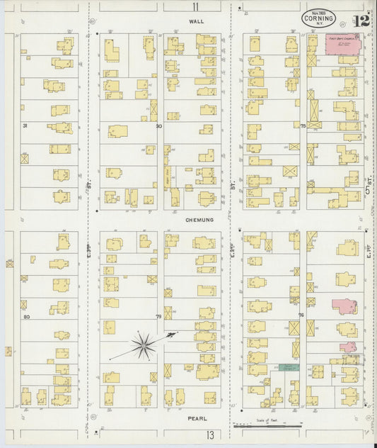 Sanborn Fire Insurance Map from Corning, Steuben County, New York (1903), Sheet #0012 - Historic Sanborn Fire Insurance Map Print, vintage old map wall art, antique decor, genealogy gift, New York New York map