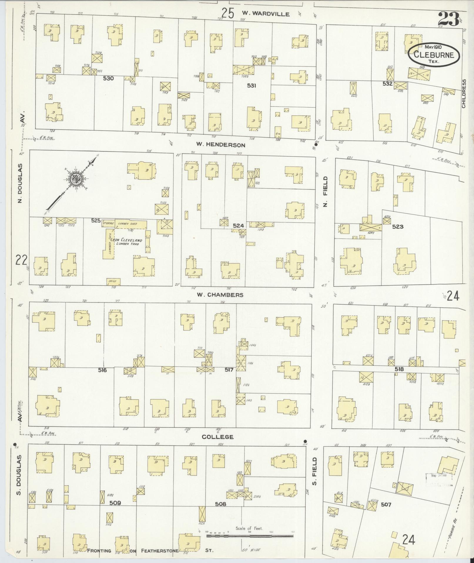 Sanborn Fire Insurance Map from Cleburne, Johnson County, Texas (1910), Sheet #0023 - Historic Sanborn Fire Insurance Map Print, vintage old map wall art, antique decor, genealogy gift, Texas Texas map