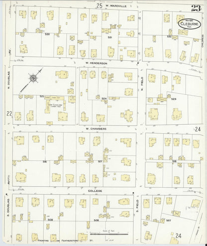 Sanborn Fire Insurance Map from Cleburne, Johnson County, Texas (1910), Sheet #0023 - Historic Sanborn Fire Insurance Map Print, vintage old map wall art, antique decor, genealogy gift, Texas Texas map