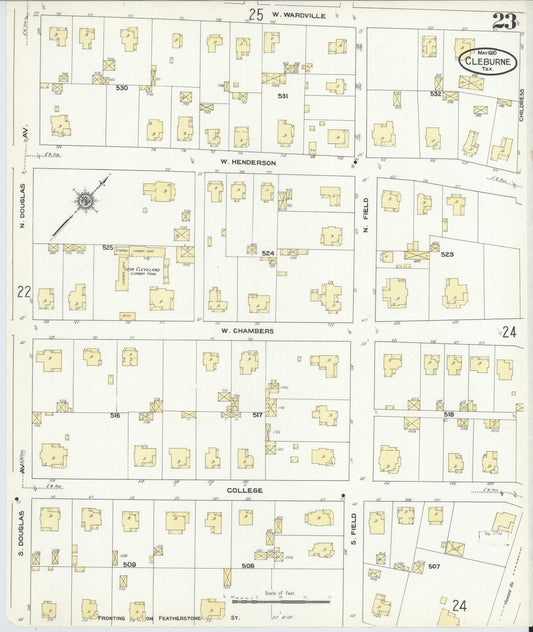 Sanborn Fire Insurance Map from Cleburne, Johnson County, Texas (1910), Sheet #0023 - Historic Sanborn Fire Insurance Map Print, vintage old map wall art, antique decor, genealogy gift, Texas Texas map