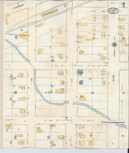 Sanborn Fire Insurance Map from Evart, Osceola County, Michigan (1942), Sheet #0007 - Historic Sanborn Fire Insurance Map Print, vintage old map wall art, antique decor, genealogy gift, Michigan Michigan map