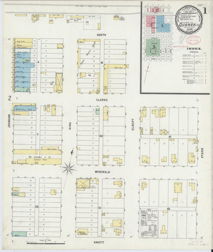 Sanborn Fire Insurance Map from Quanah, Hardeman County, Texas (1898), Sheet #0001 - Complete Map Set gallery image, historic Sanborn map, vintage wall art, Texas Texas