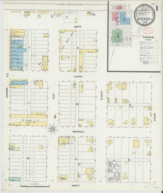 Sanborn Fire Insurance Map from Quanah, Hardeman County, Texas (1898), Sheet #0001 - Complete Map Set gallery image, historic Sanborn map, vintage wall art, Texas Texas