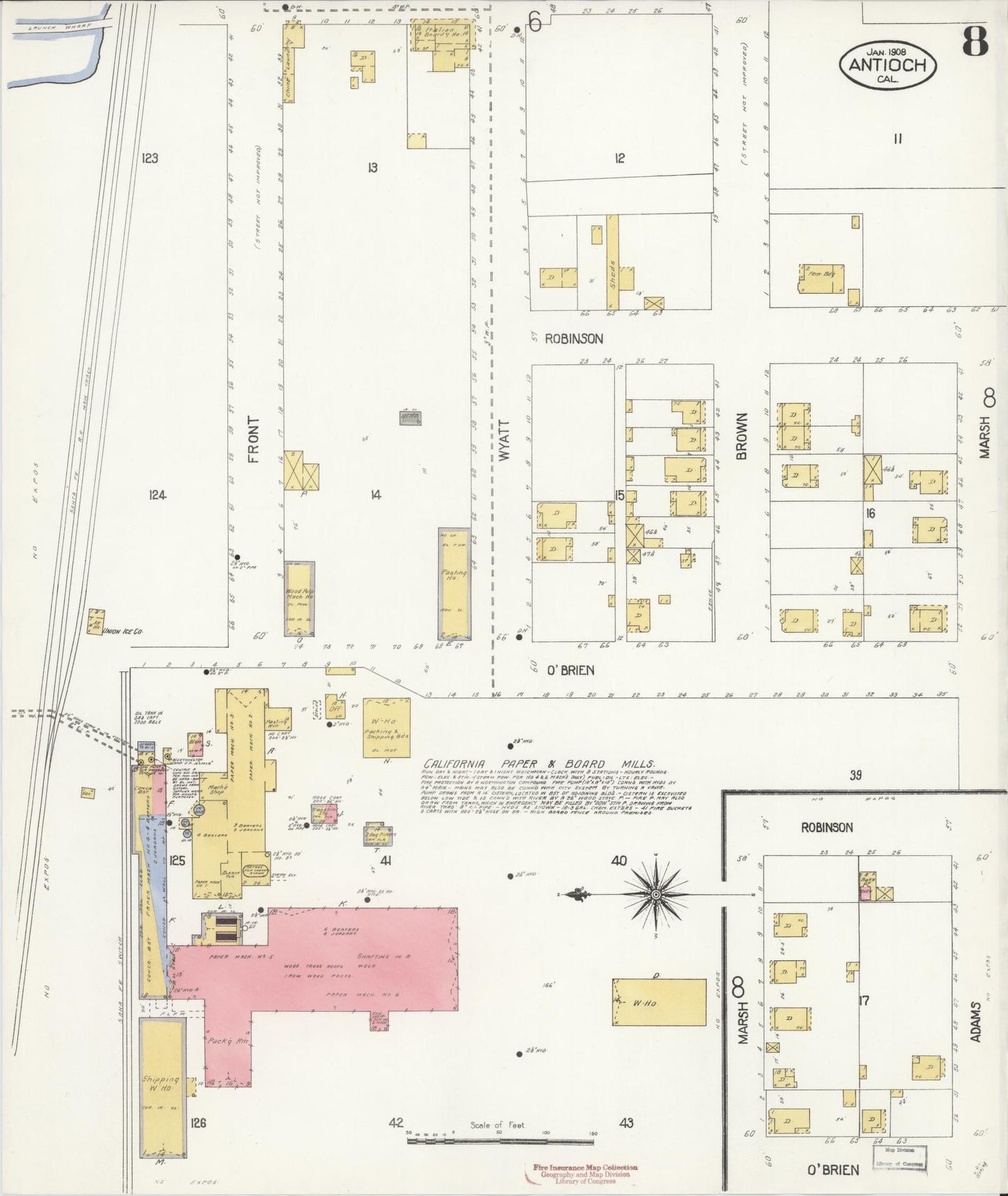 Sanborn Fire Insurance Map from Antioch, Contra Costa County, California (1908), Sheet #0008 - Historic Sanborn Fire Insurance Map Print, vintage old map wall art, antique decor, genealogy gift, California California map