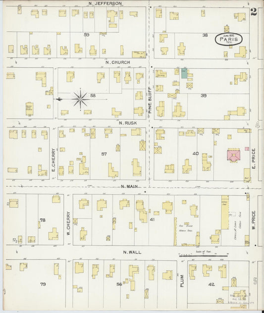 Sanborn Fire Insurance Map from Paris, Lamar County, Texas (1892), Sheet #0002 - Historic Sanborn Fire Insurance Map Print, vintage old map wall art, antique decor, genealogy gift, Texas Texas map