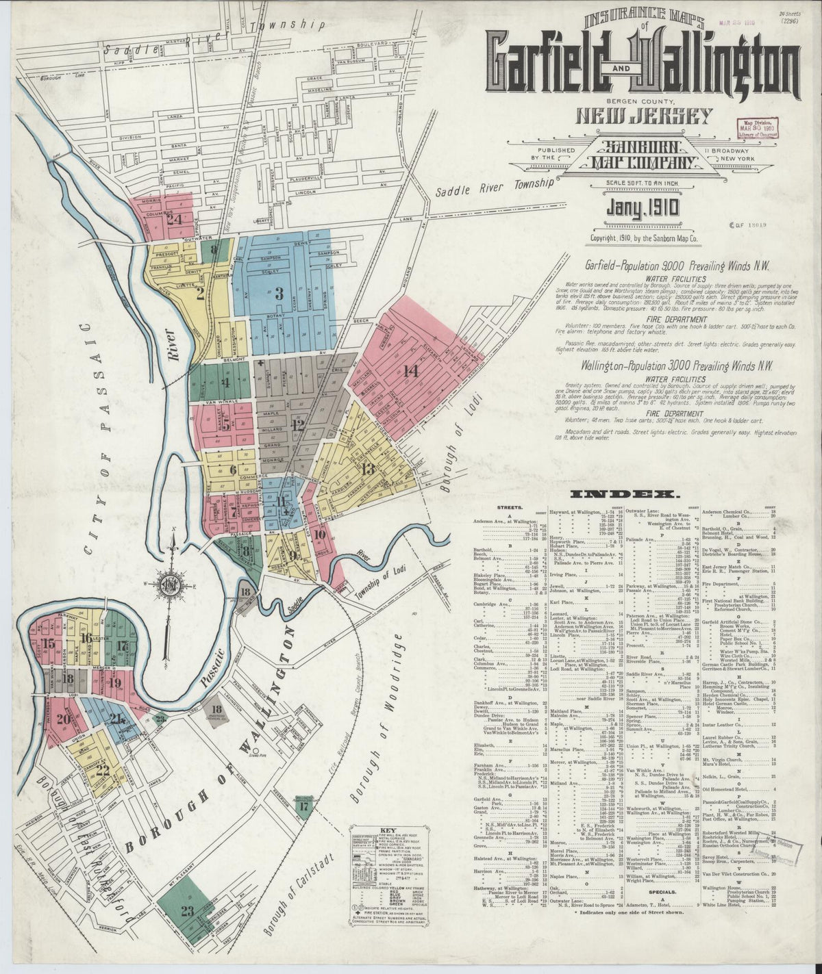 Sanborn Fire Insurance Map from Garfield, Bergen County, New Jersey (1910), Sheet #0001 - Complete Map Set gallery image, historic Sanborn map, vintage wall art, New Jersey New Jersey