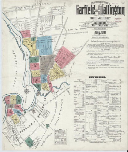 Sanborn Fire Insurance Map from Garfield, Bergen County, New Jersey (1910), Sheet #0001 - Complete Map Set gallery image, historic Sanborn map, vintage wall art, New Jersey New Jersey