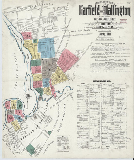 Sanborn Fire Insurance Map from Garfield, Bergen County, New Jersey (1910), Sheet #0001 - Complete Map Set gallery image, historic Sanborn map, vintage wall art, New Jersey New Jersey
