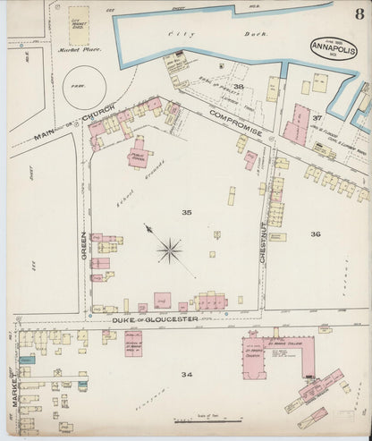 Sanborn Fire Insurance Map from Annapolis, Anne Arundel County, Maryland (1885), Sheet #0008 - Complete Map Set gallery image, historic Sanborn map, vintage wall art, Maryland Maryland