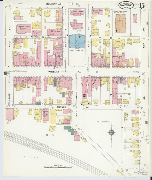 Sanborn Fire Insurance Map from Cambridge, Guernsey County, Ohio (1909), Sheet #0017 - Historic Sanborn Fire Insurance Map Print, vintage old map wall art, antique decor, genealogy gift, Ohio Ohio map